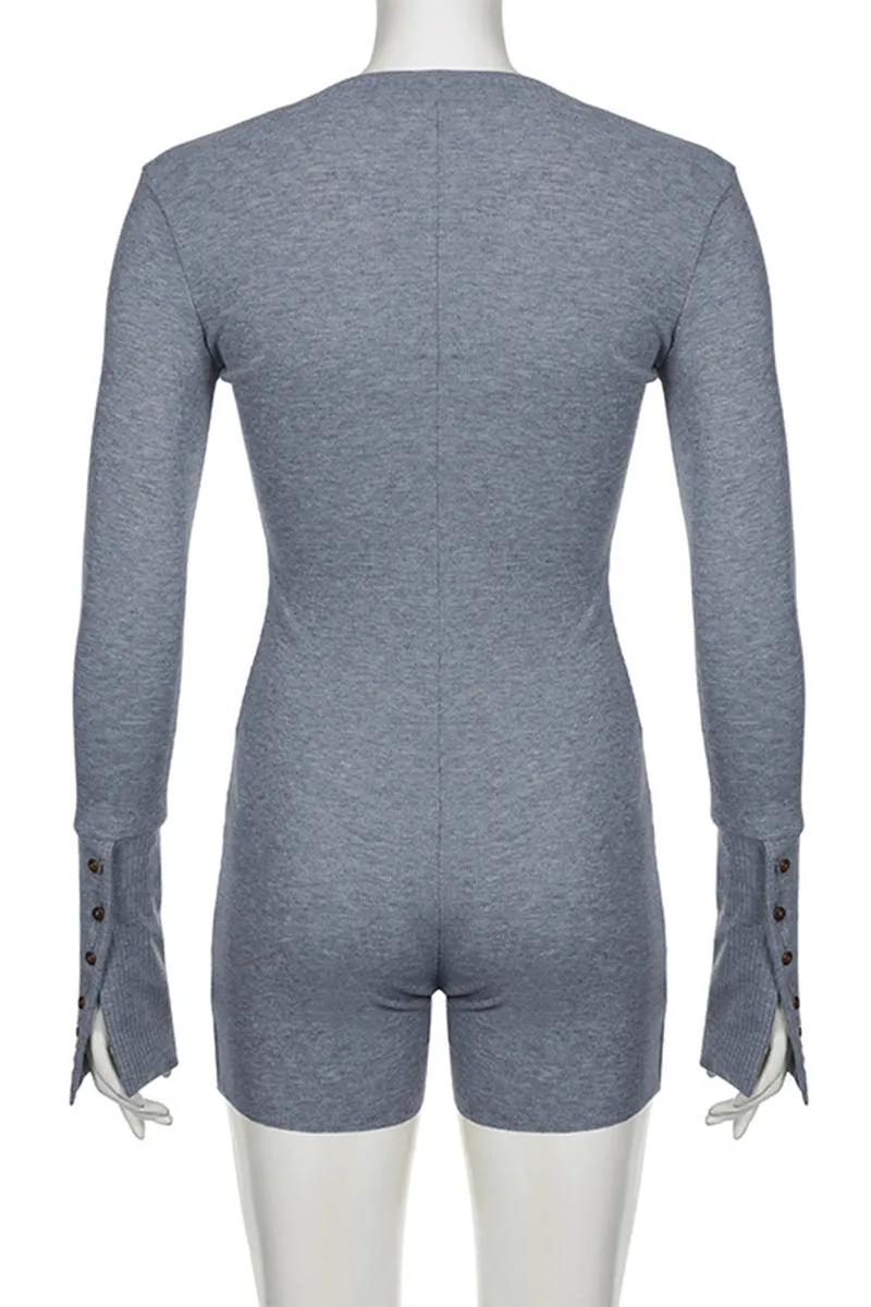 JJ673 Rib-Knit Long Sleeve Romper