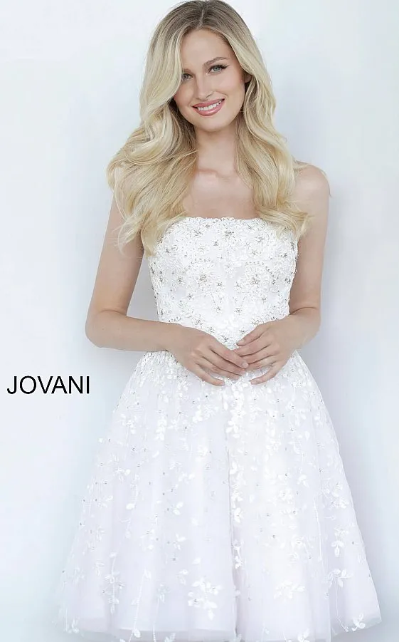 Jovani Kids K68026 Fit & Flare Short Gown Floral kids Formal Party Dress White Pink