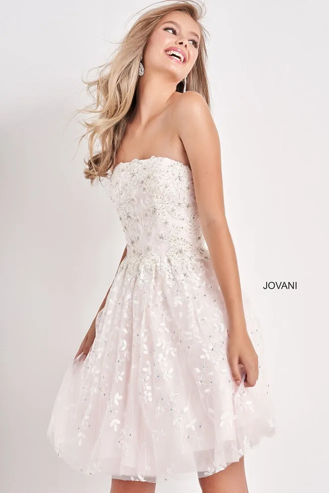Jovani Kids K68026 Fit & Flare Short Gown Floral kids Formal Party Dress White Pink