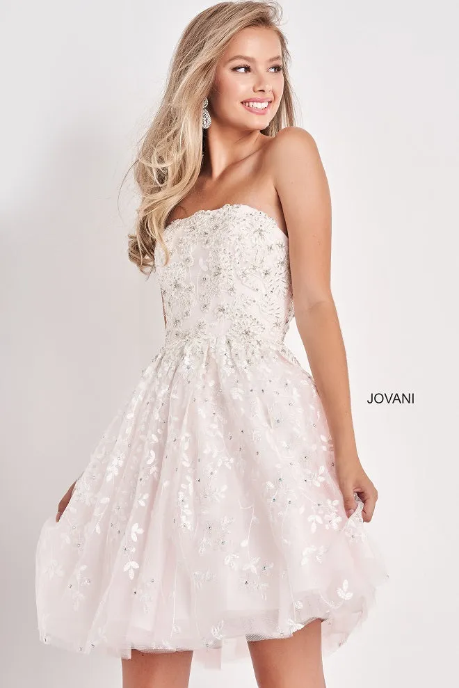 Jovani Kids K68026 Fit & Flare Short Gown Floral kids Formal Party Dress White Pink