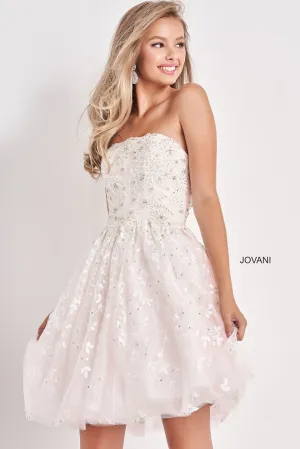 Jovani Kids K68026 Fit & Flare Short Gown Floral kids Formal Party Dress White Pink