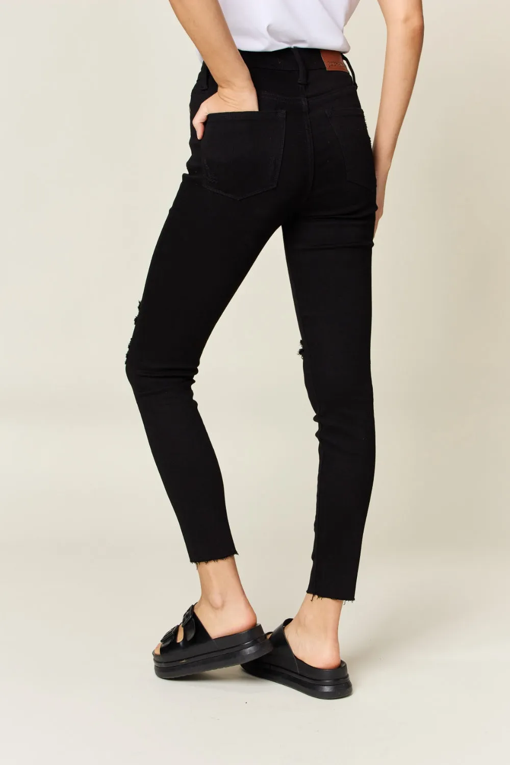 Judy Blue Tummy Control High Waisted Distressed Black Denim Skinny Jeans