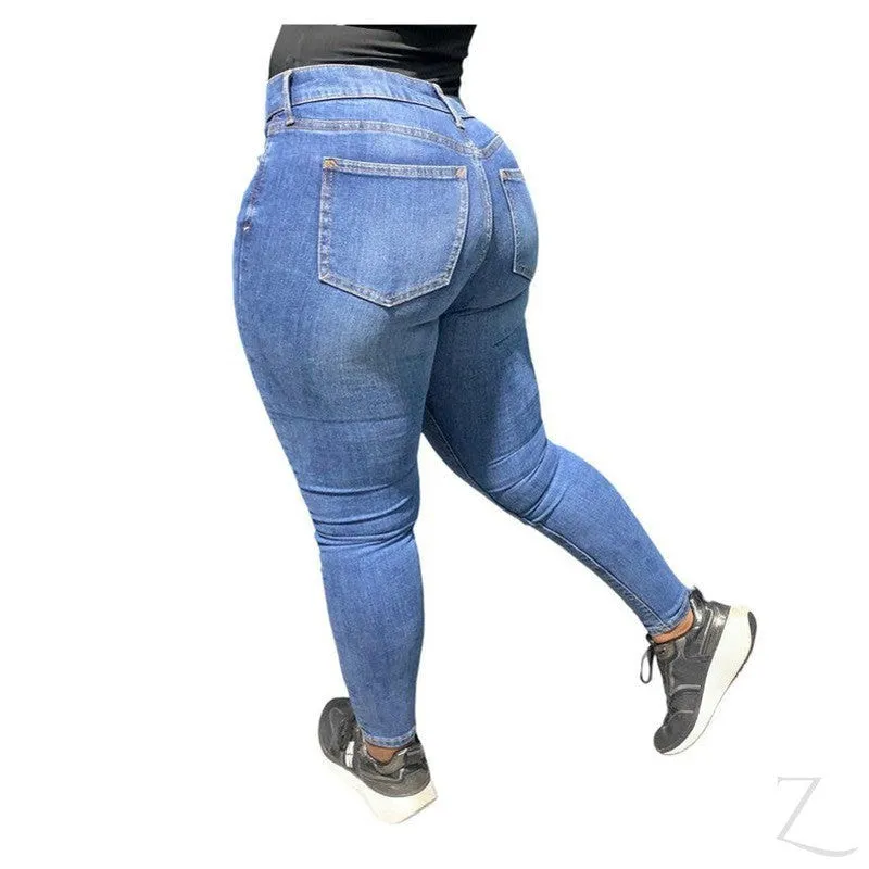 Ladies Super Strong Stretchy Skinny Denim Jeans | Plain | "Roo"