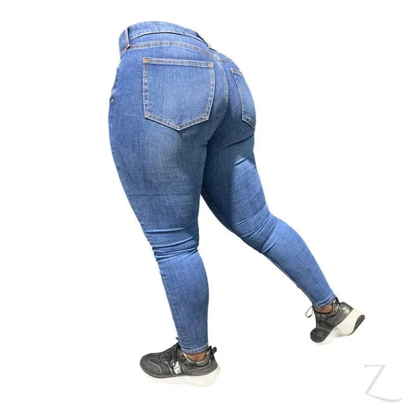 Ladies Super Strong Stretchy Skinny Denim Jeans | Plain | "Roo"