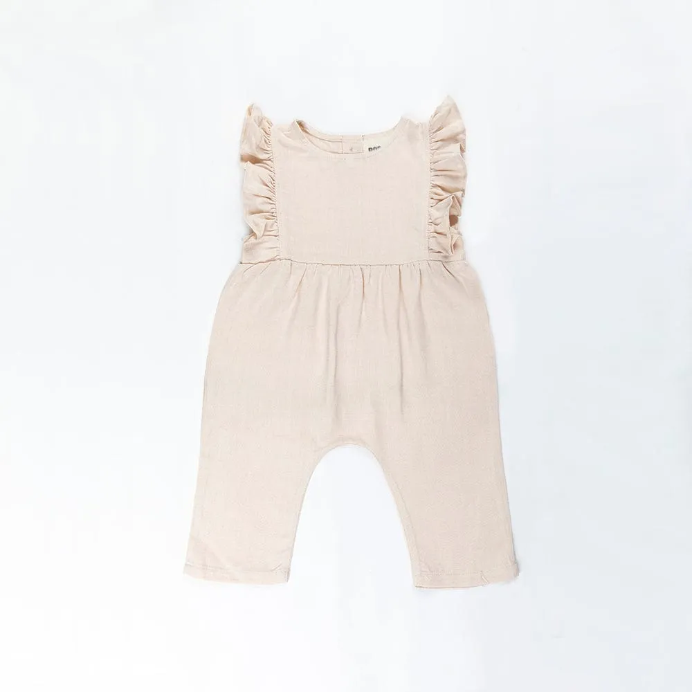 Linen Ruffle Baby Jumpsuit (Beige)
