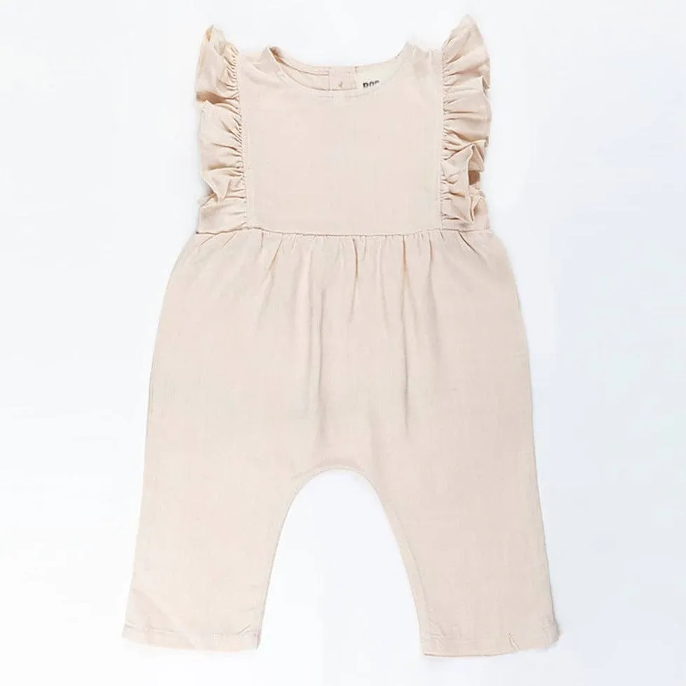 Linen Ruffle Baby Jumpsuit (Beige)