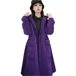 Long Loose Pocket Corduroy Hooded Thick Coat