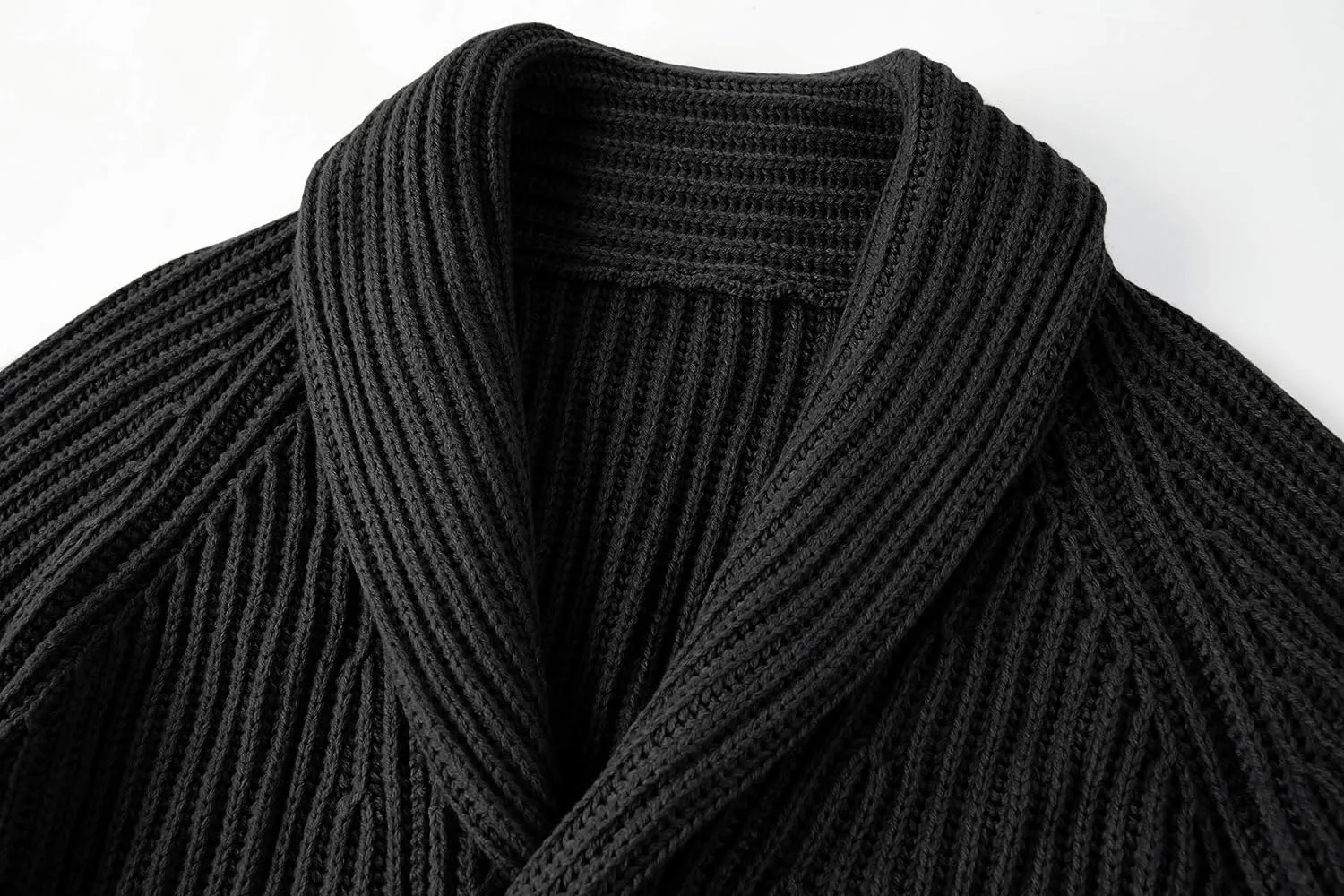 Men's Grey Shawl Ribbed Button Knit Long Sleeve Sweater Cardigan