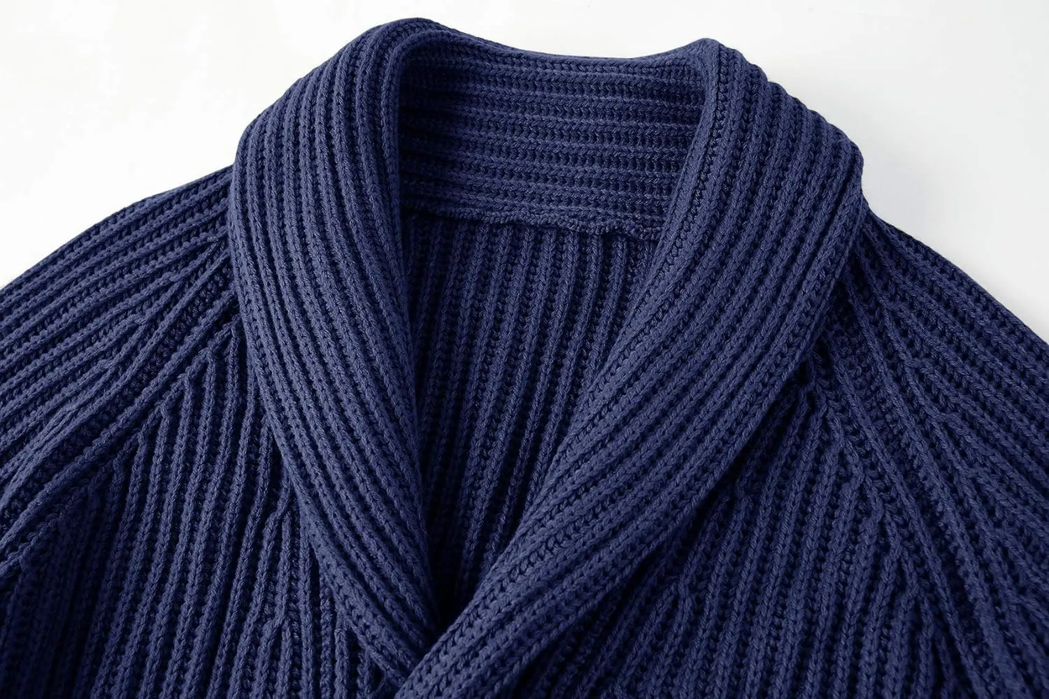 Men's Grey Shawl Ribbed Button Knit Long Sleeve Sweater Cardigan