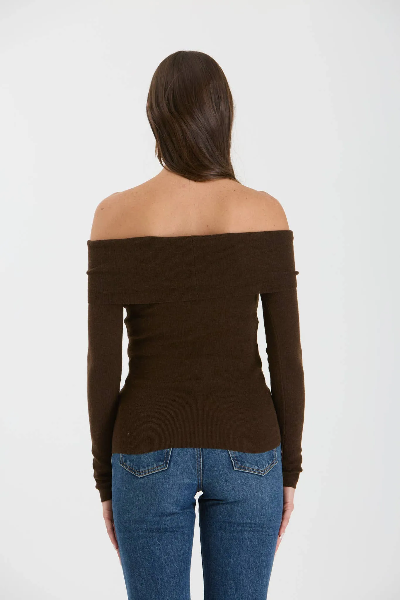 Off The Shoulder Fold Over Knit Sweater