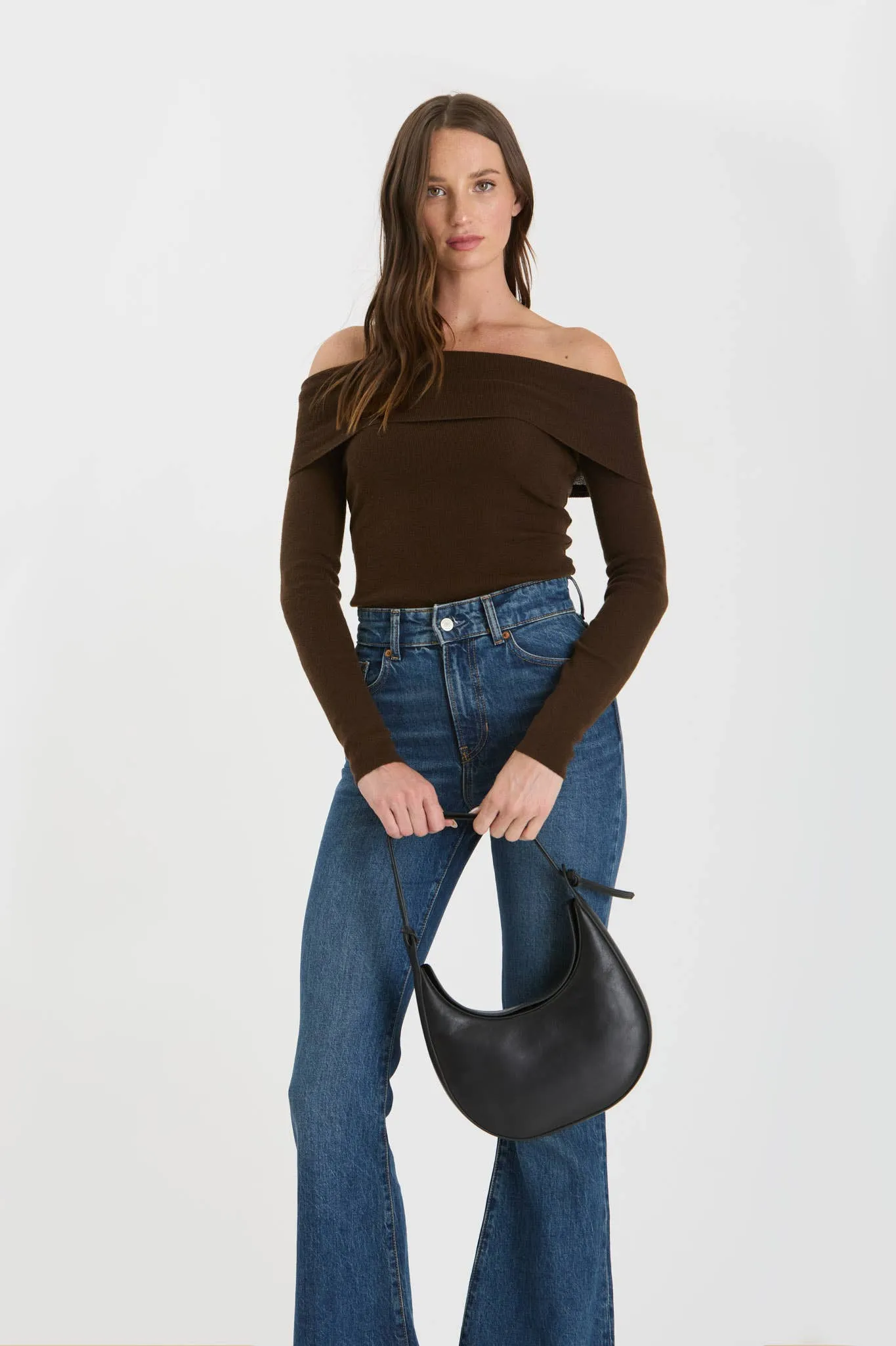 Off The Shoulder Fold Over Knit Sweater