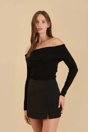 Off The Shoulder Fold Over Knit Sweater