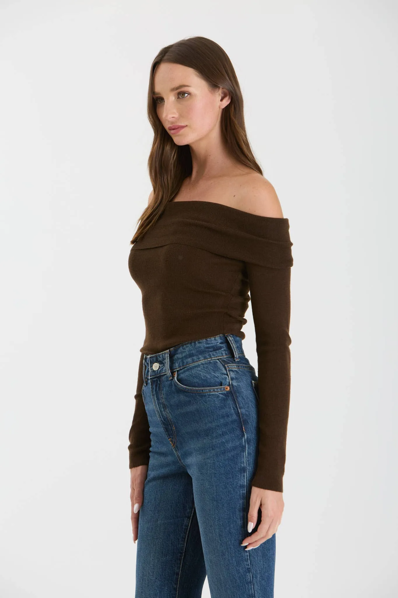 Off The Shoulder Fold Over Knit Sweater