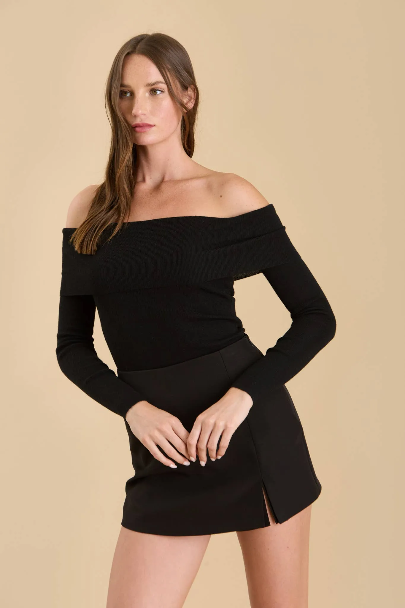 Off The Shoulder Fold Over Knit Sweater