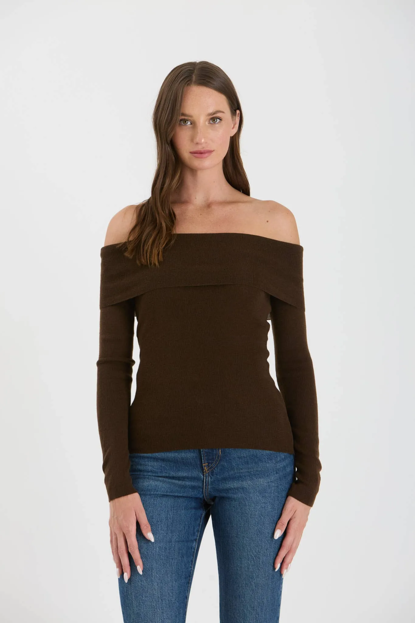 Off The Shoulder Fold Over Knit Sweater