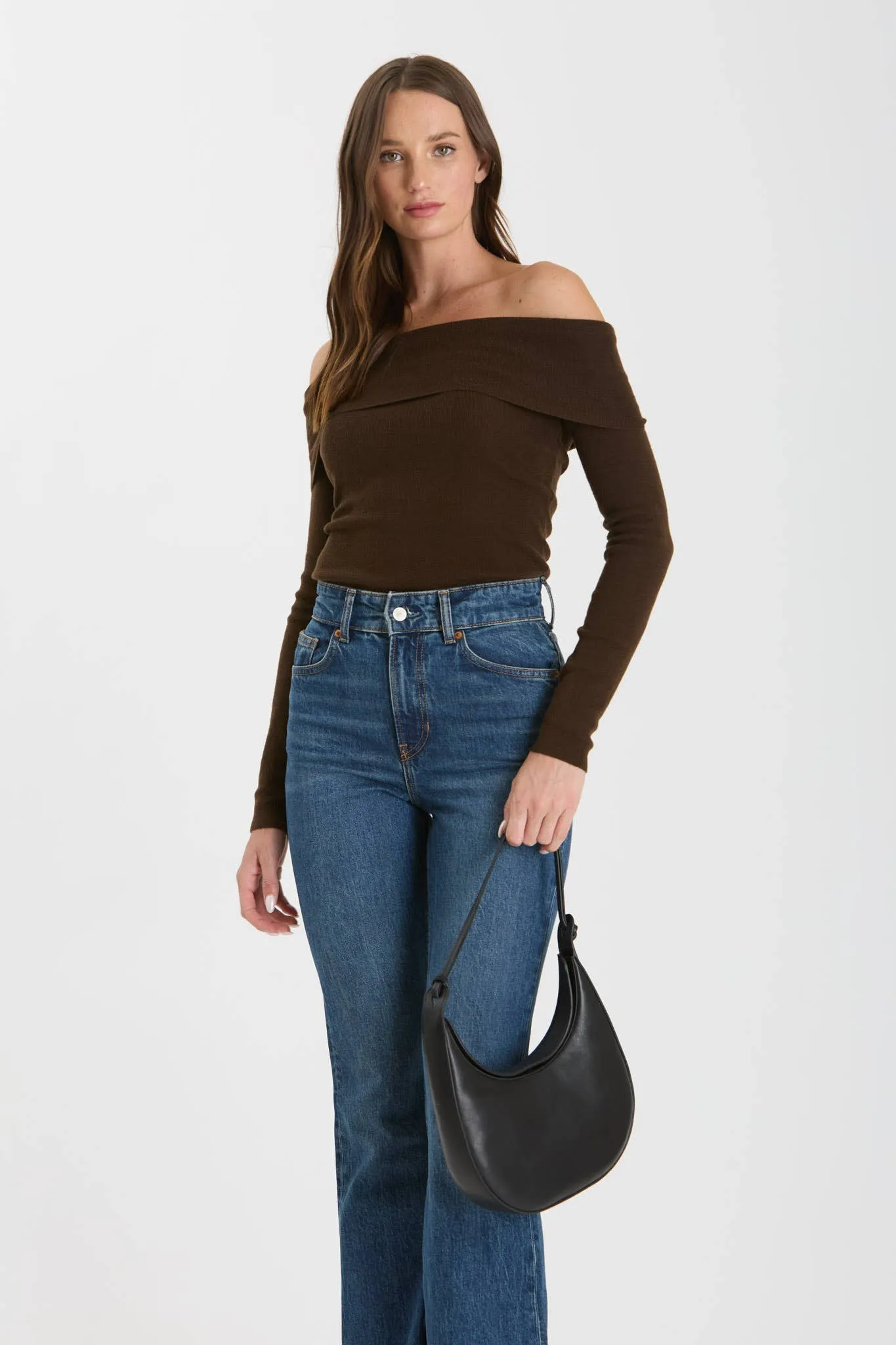 Off The Shoulder Fold Over Knit Sweater