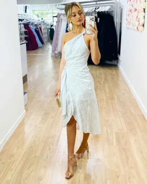 Olivia One Shoulder Midi Dress - White