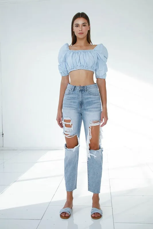 Pheonix Ripped Raw Hem Boyfriend Jean