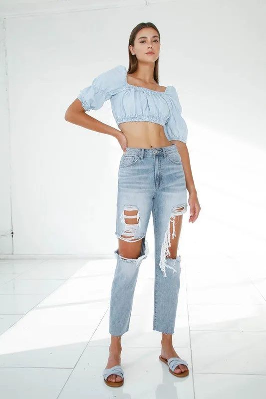 Pheonix Ripped Raw Hem Boyfriend Jean