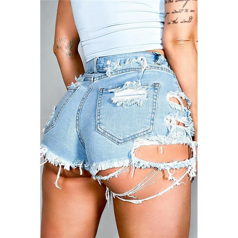 Ripped And Torn Denim Jean Shorts Women Frayed Raw Hem Shorts