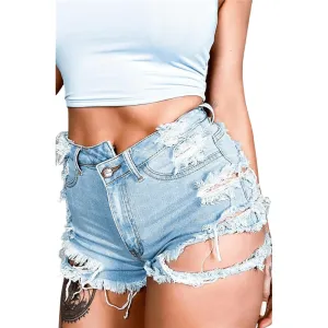 Ripped And Torn Denim Jean Shorts Women Frayed Raw Hem Shorts