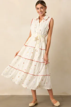 Sunlit Soirée Ivory Floral Collared Midi Dress