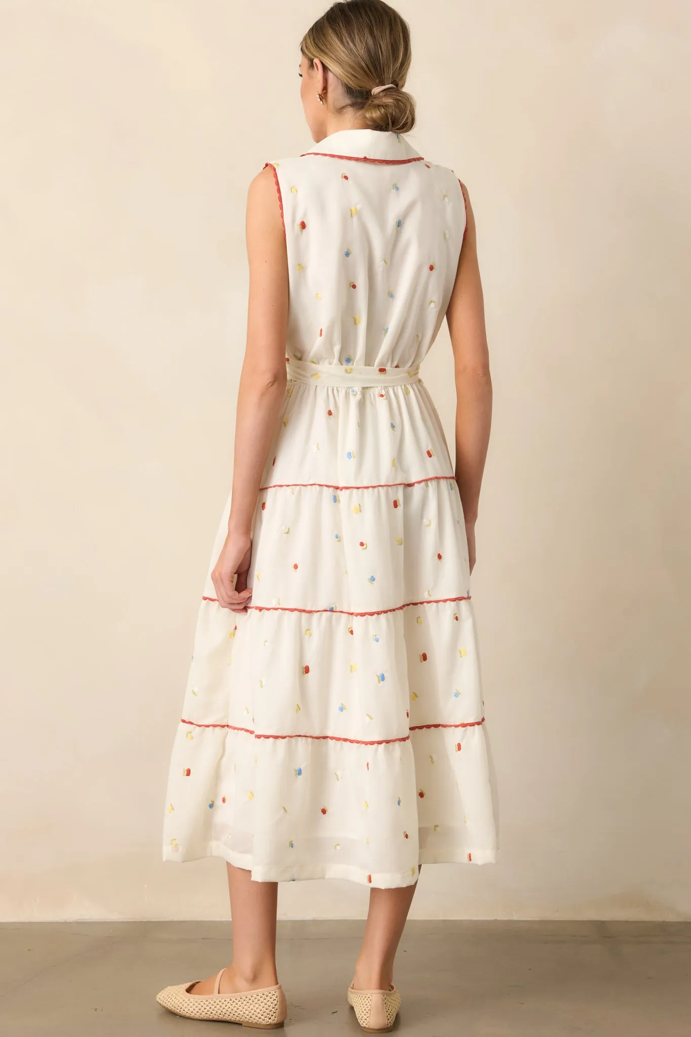 Sunlit Soirée Ivory Floral Collared Midi Dress
