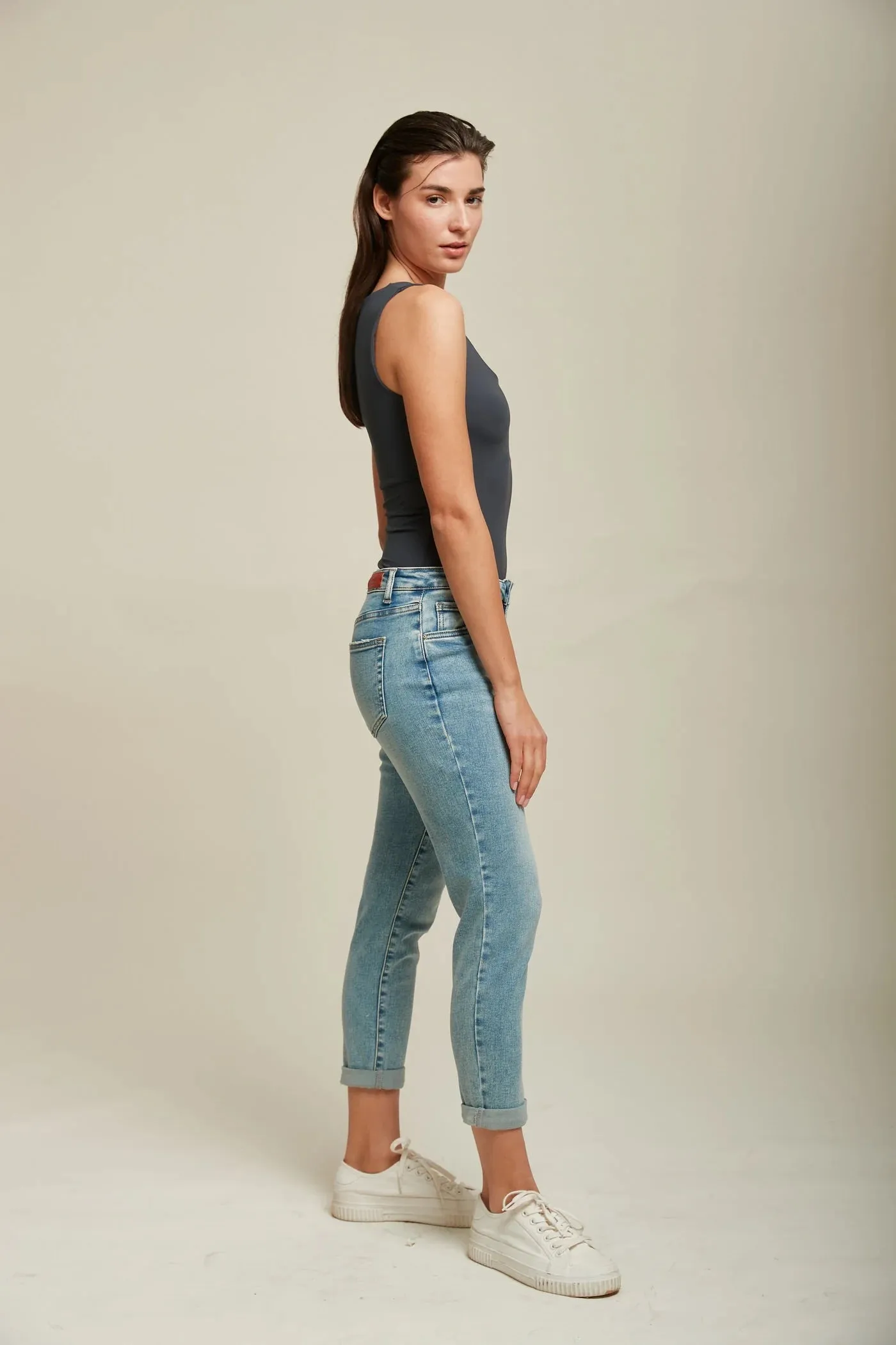 Toxik3 L20029-31 High Waist Boyfriend Jeans - Light Blue