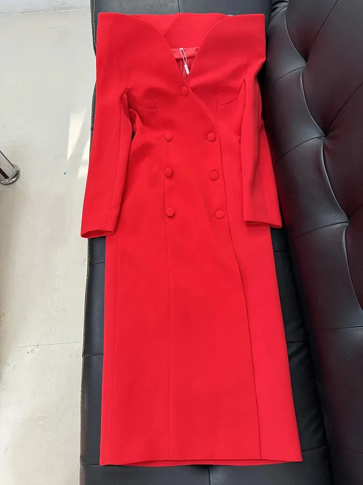 Trend4us Women's Bold Double-Breasted Coat Dress