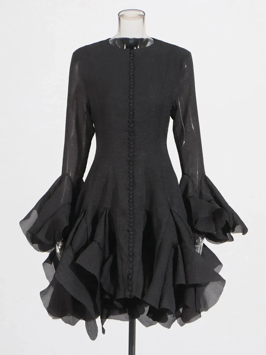 Trend4us Women's Ruffled Sheer Bell Sleeve Dress