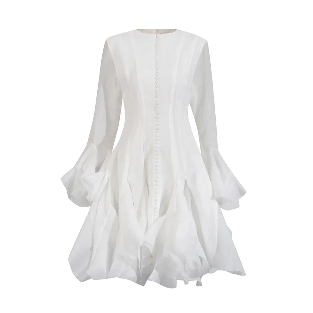 Trend4us Women's Ruffled Sheer Bell Sleeve Dress