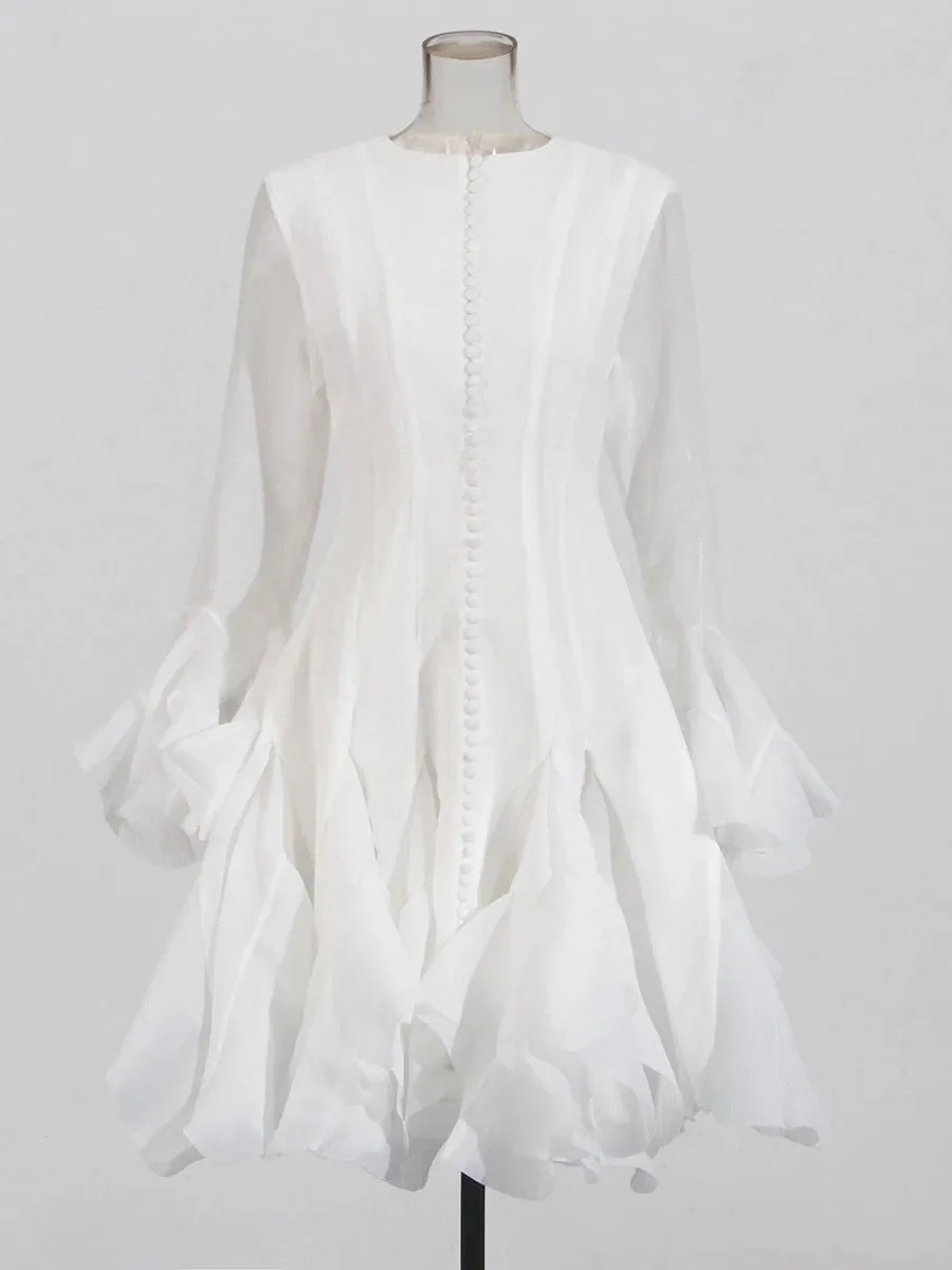 Trend4us Women's Ruffled Sheer Bell Sleeve Dress