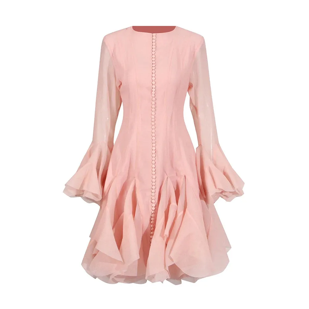 Trend4us Women's Ruffled Sheer Bell Sleeve Dress