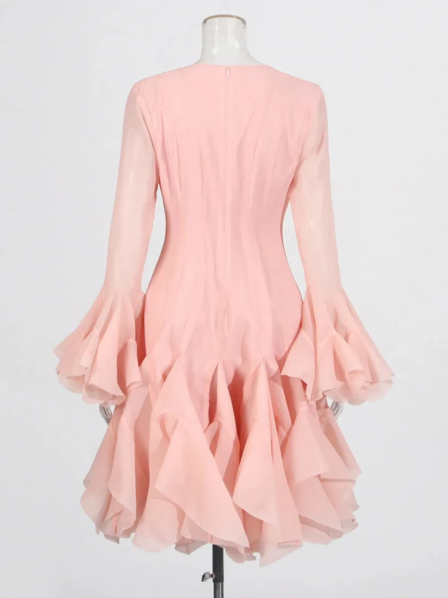 Trend4us Women's Ruffled Sheer Bell Sleeve Dress
