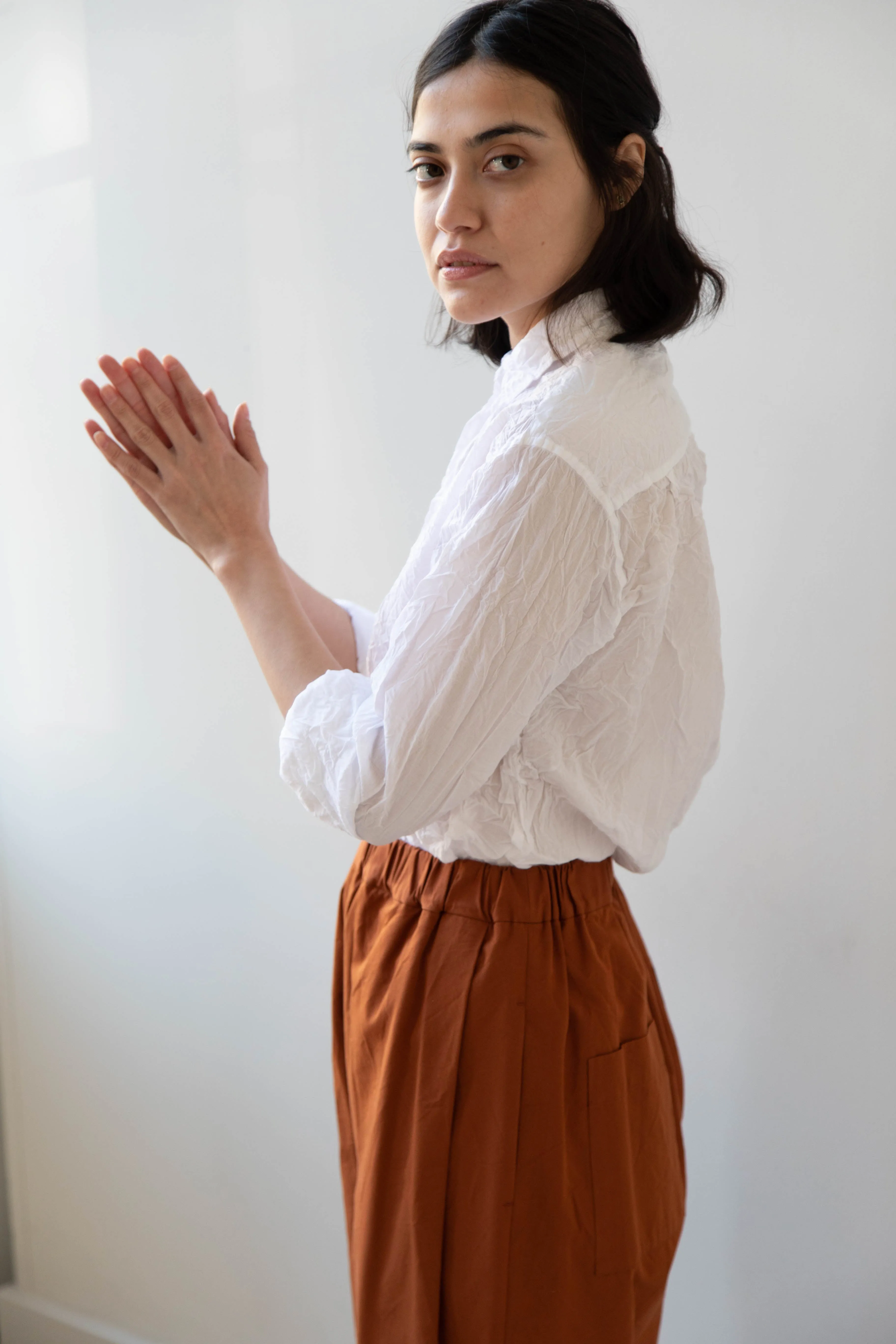 Vas-Y Lentement | Crinkle Button Up in White
