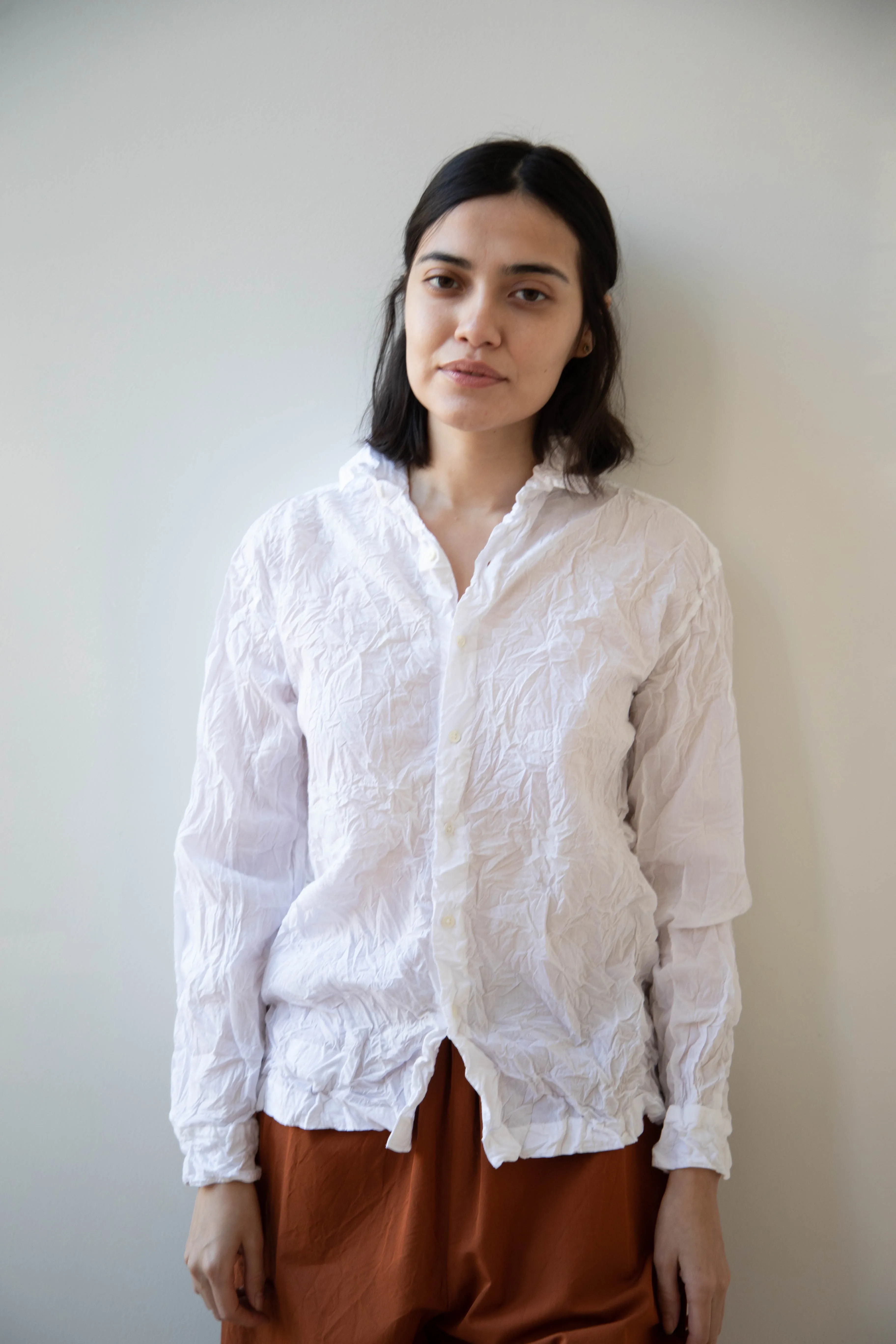 Vas-Y Lentement | Crinkle Button Up in White