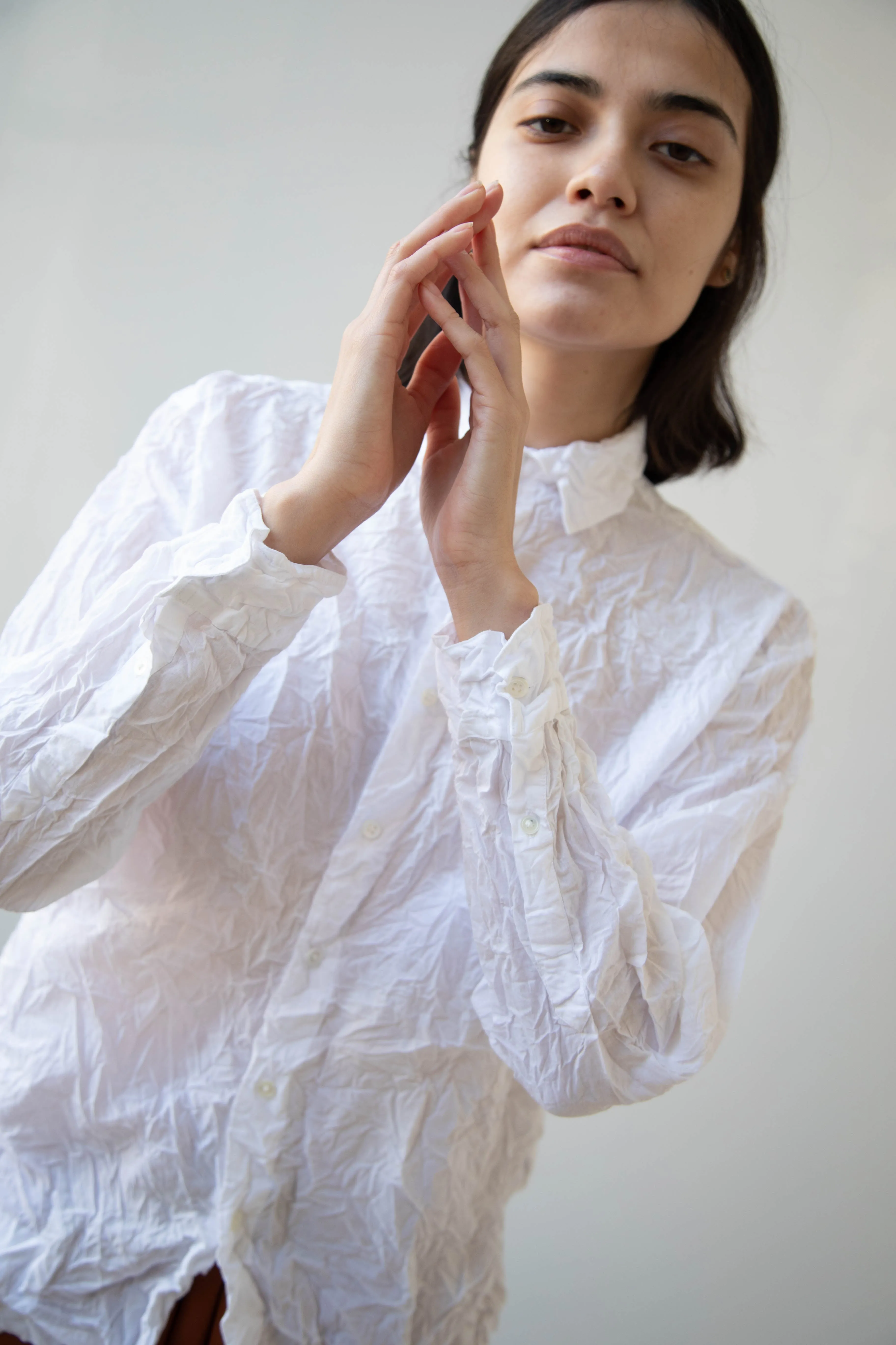 Vas-Y Lentement | Crinkle Button Up in White