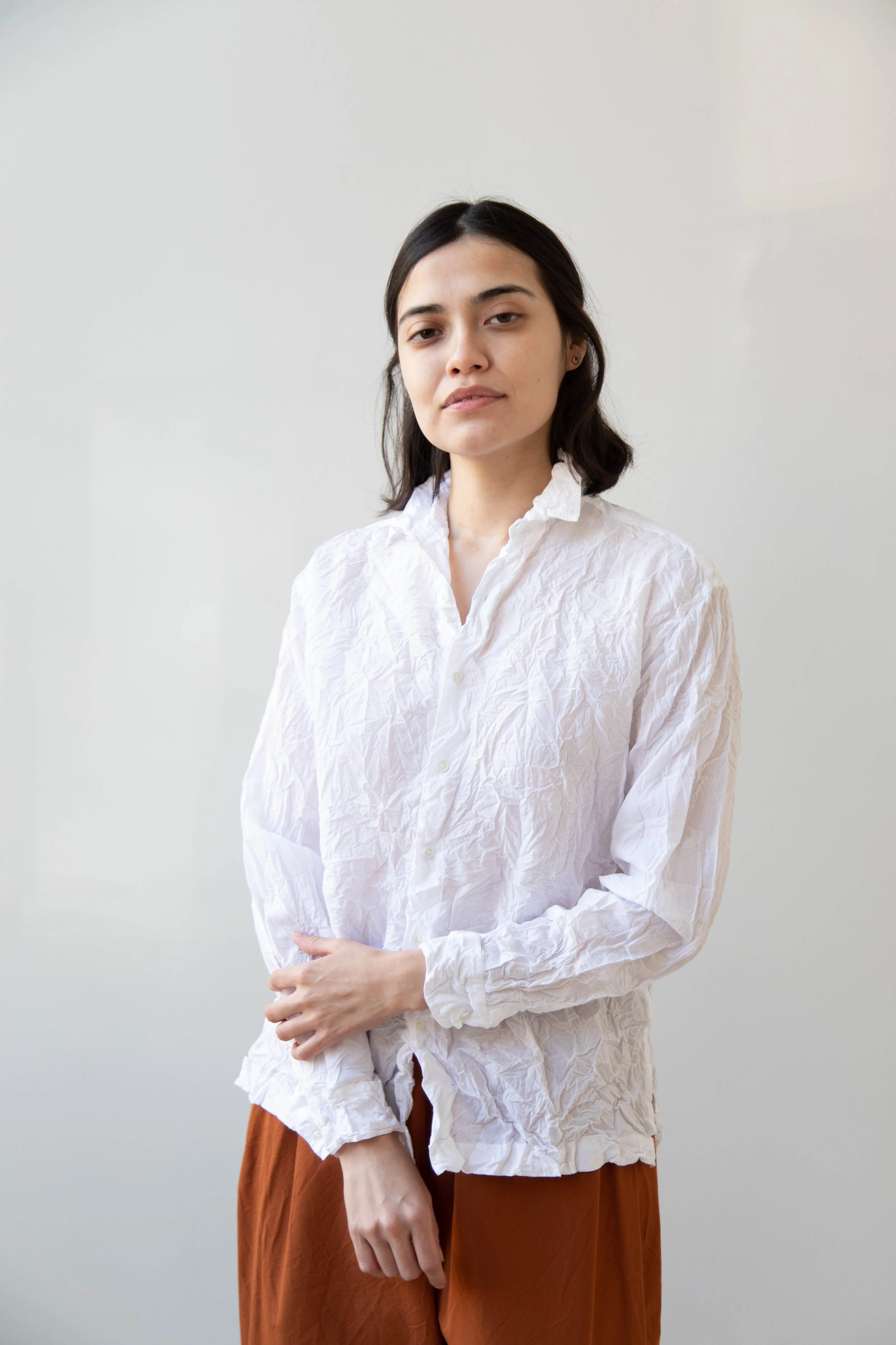 Vas-Y Lentement | Crinkle Button Up in White