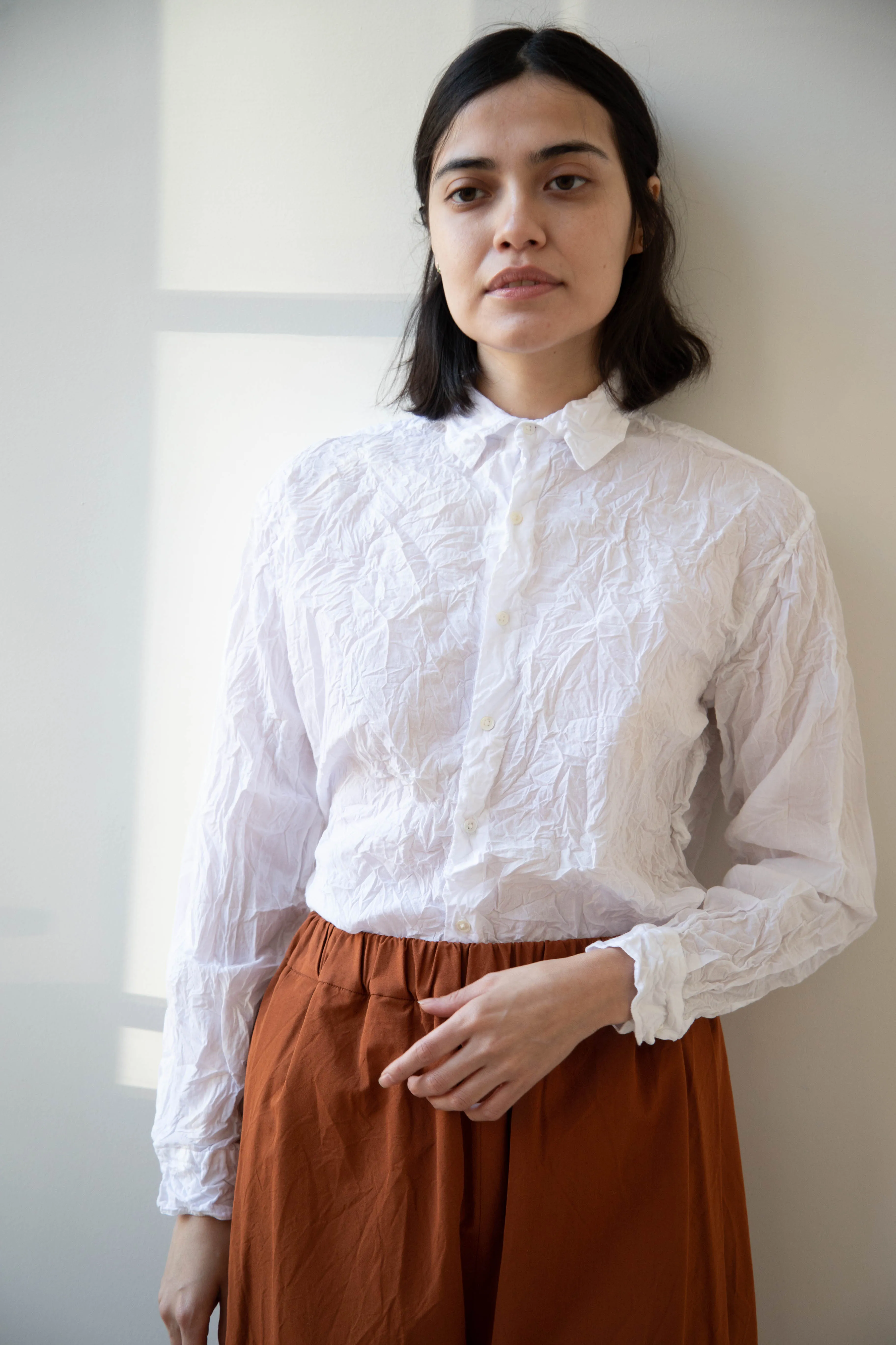 Vas-Y Lentement | Crinkle Button Up in White