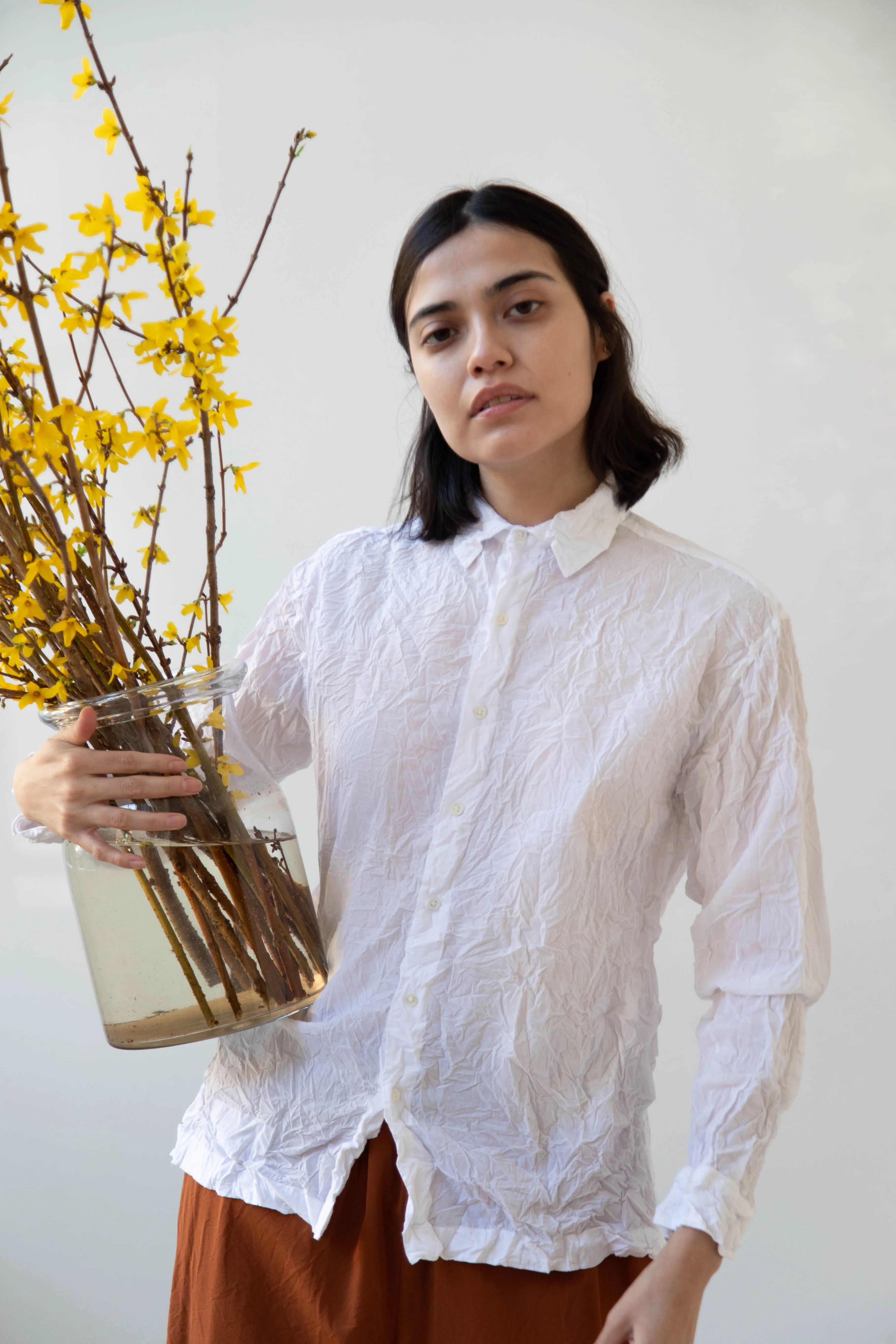 Vas-Y Lentement | Crinkle Button Up in White