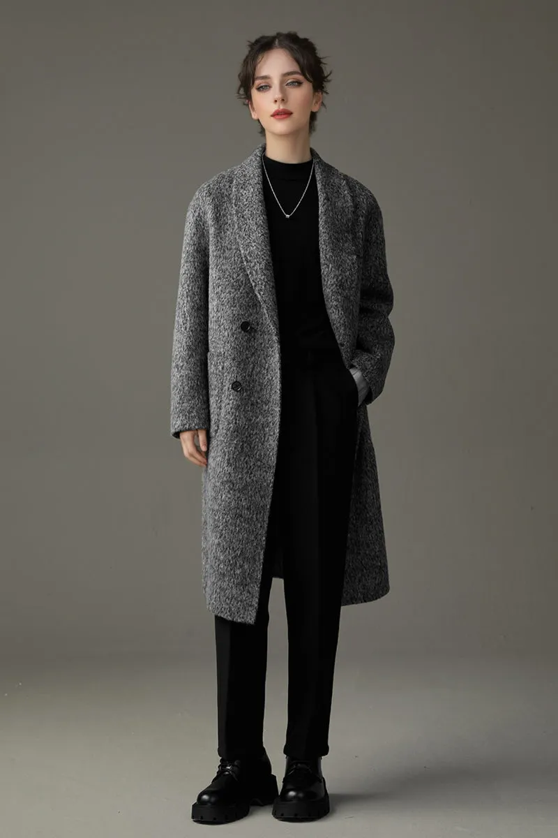 Vintage Chic Shawl Lapel Oversized Double Breasted Mohair Wool Coat
