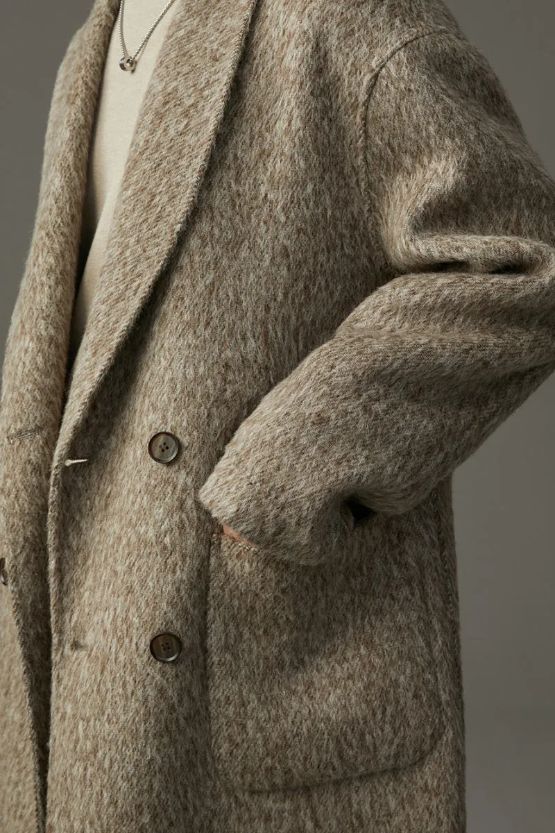 Vintage Chic Shawl Lapel Oversized Double Breasted Mohair Wool Coat