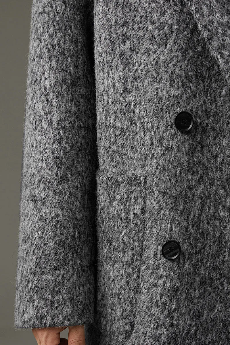 Vintage Chic Shawl Lapel Oversized Double Breasted Mohair Wool Coat