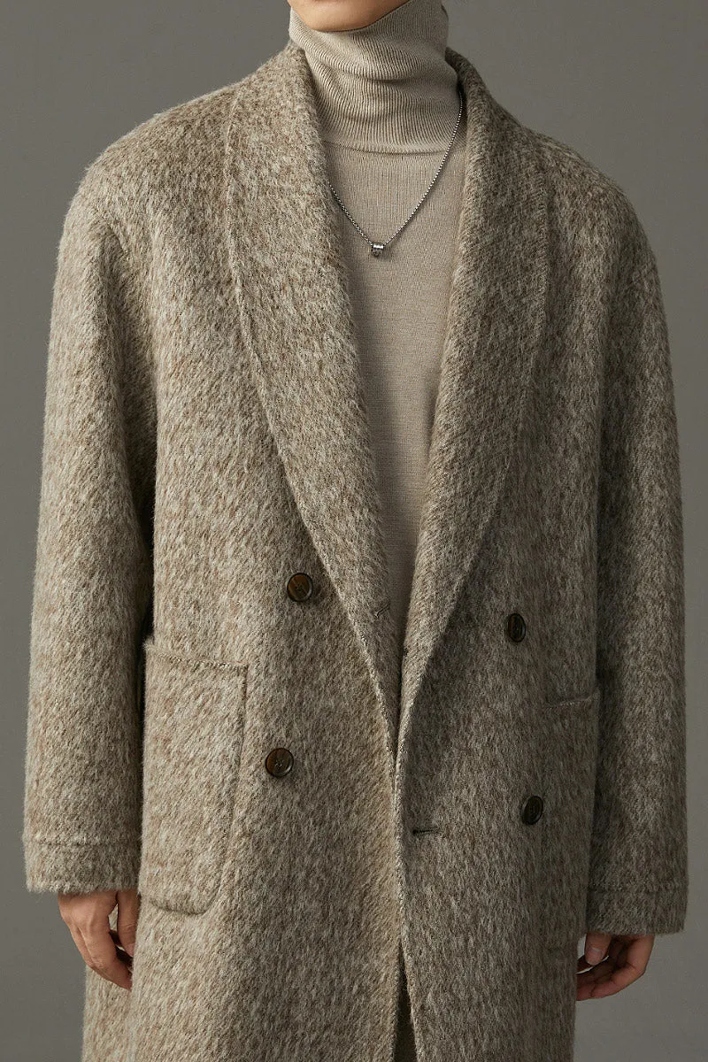 Vintage Chic Shawl Lapel Oversized Double Breasted Mohair Wool Coat