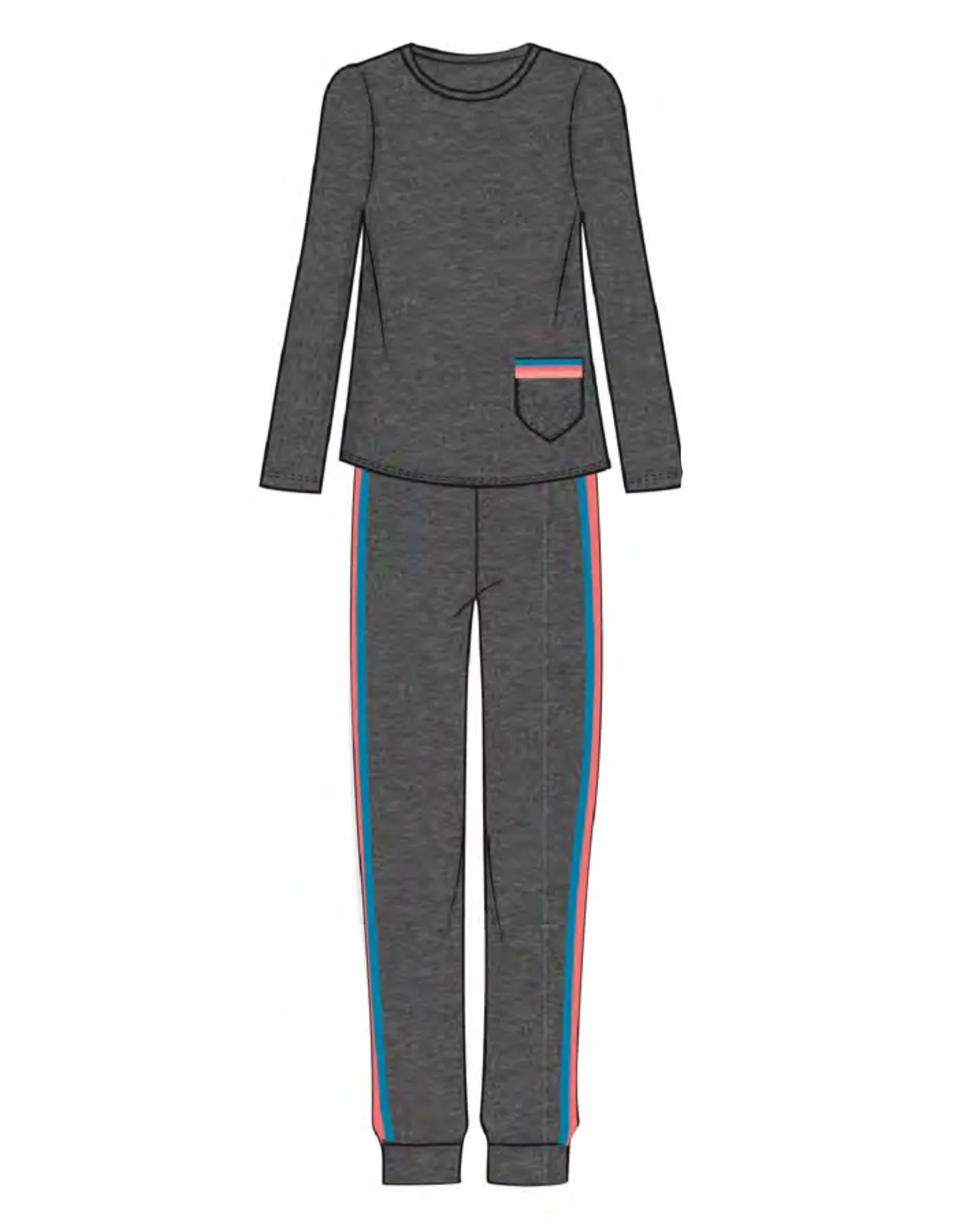 Women's 100% Cotton Three Tone Striped Camper Pajama Set