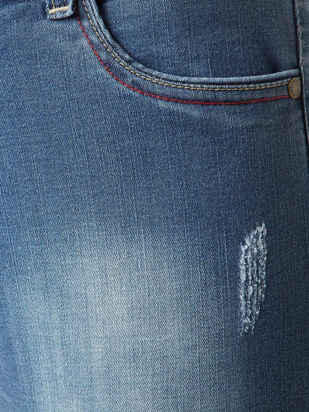 Women's Blue Skinny Fit High Rise Twill Tape Detailing Scraped Stretchable Denim Jeans