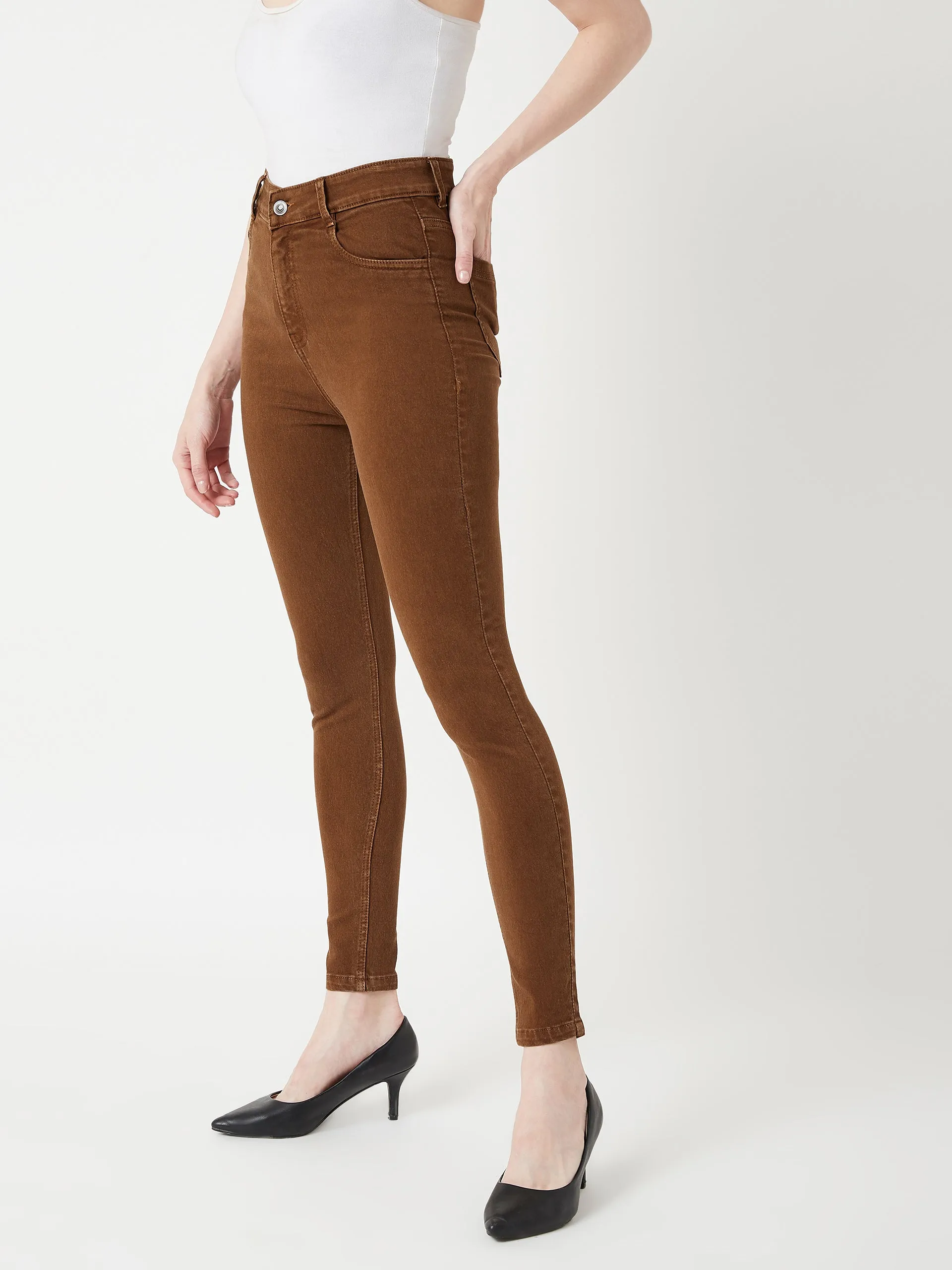 Women's Brown Skinny High Rise Stretchable Denim Jeans