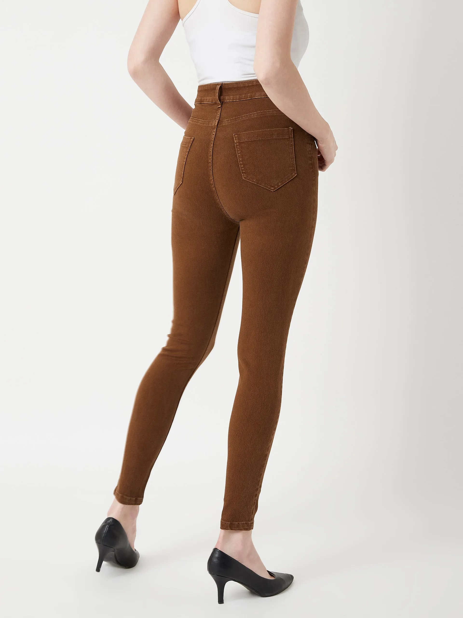 Women's Brown Skinny High Rise Stretchable Denim Jeans