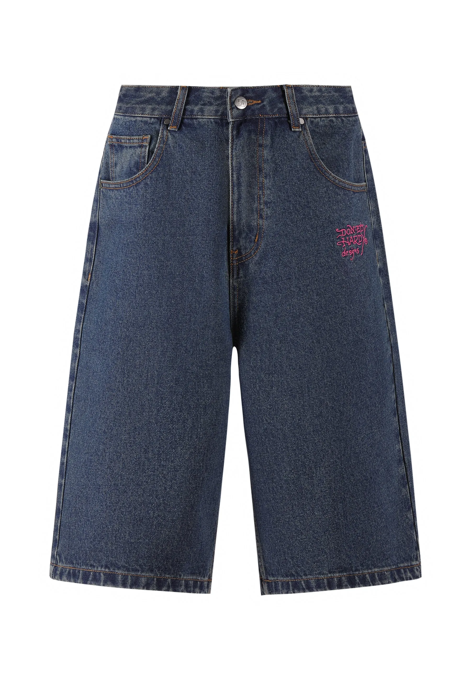 Womens Love Wrapped Diamante Denim Jorts Shorts  - Indigo