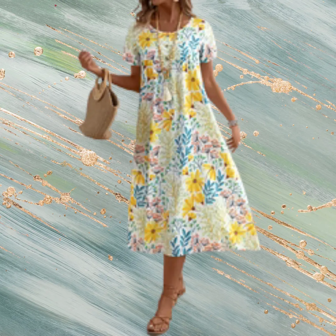 Yellow Floral Printed A-Line Casual Dress